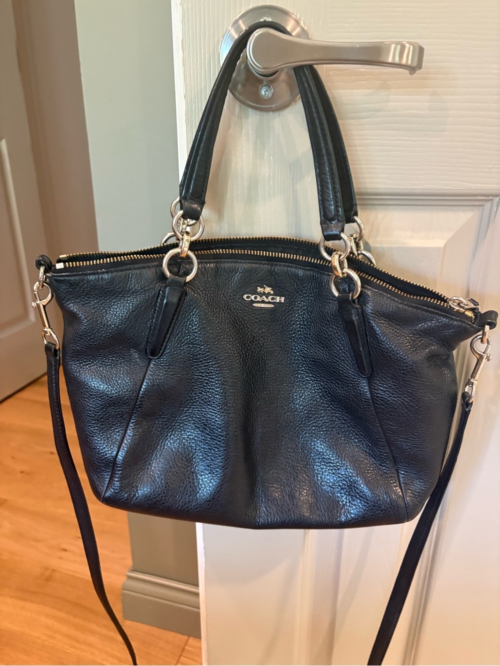 Coach Kelsey Satchel Black Pebbled Leather Shoulder Bag with Detachable Strap